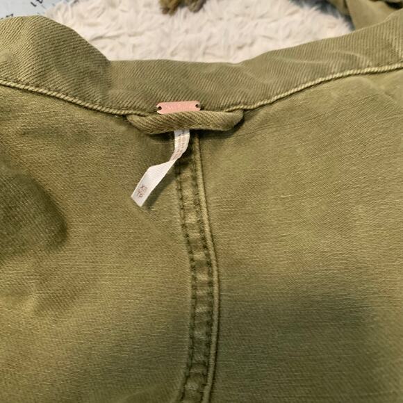 Free People Willow Cotton Denim Khaki Ruffled Jacket Women’s XS - Picture 9 of 10